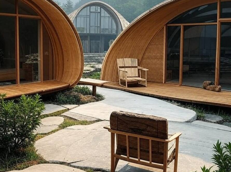 Centro de experiência na natureza Hylla Cloud na China, com design inspirado em cadeira safari de 1933.