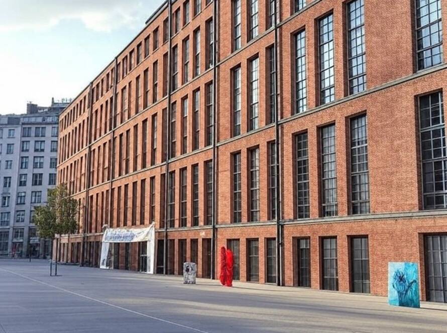 Edifício Kanal-Centre Pompidou em Bruxelas preparando reabertura com exposições de Matisse e Giacometti.