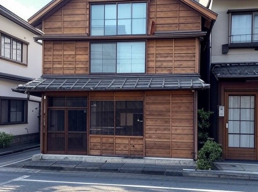 Casa machiya histórica transformada em sede flexível no Japão, com elementos tradicionais e modernos.