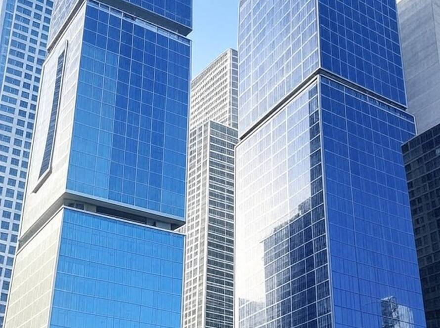 Edifícios modernos com tecnologia integrada em cidade brasileira, representando tendências de arquitetura e tecnologia para 2025.