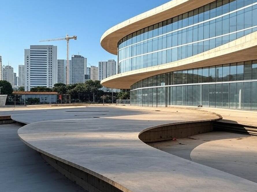 Museu de arte moderno em construção no Brasil, representando aberturas globais de museus para 2026.