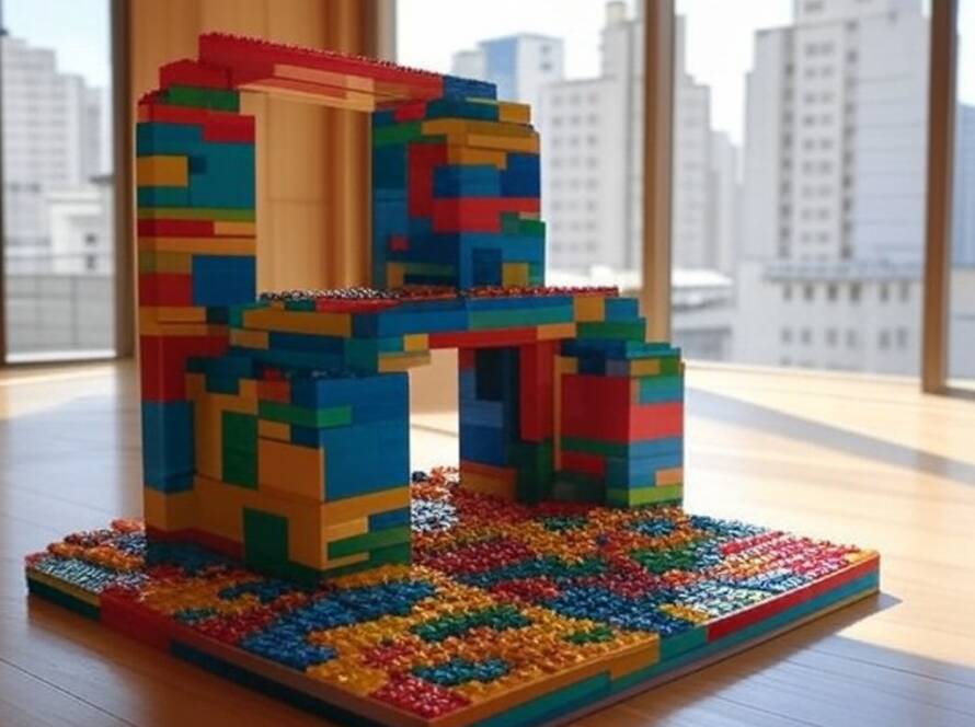 Blocos de Lego em plataforma interativa sem telas lançada pela Lego Group no CES 2026, ambientada no Brasil.