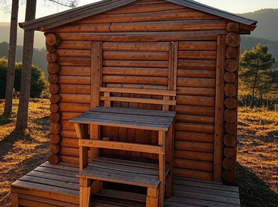 Sauna de madeira Puusauna premiada como Life-Enhancer of the Year 2026 no Wallpaper* Design Award, em ambiente rural brasileiro.