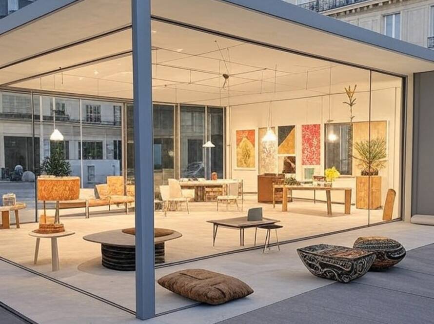 Pavilhão da feira Maison&Objet em Paris com estandes de design internacional e toques brasileiros.