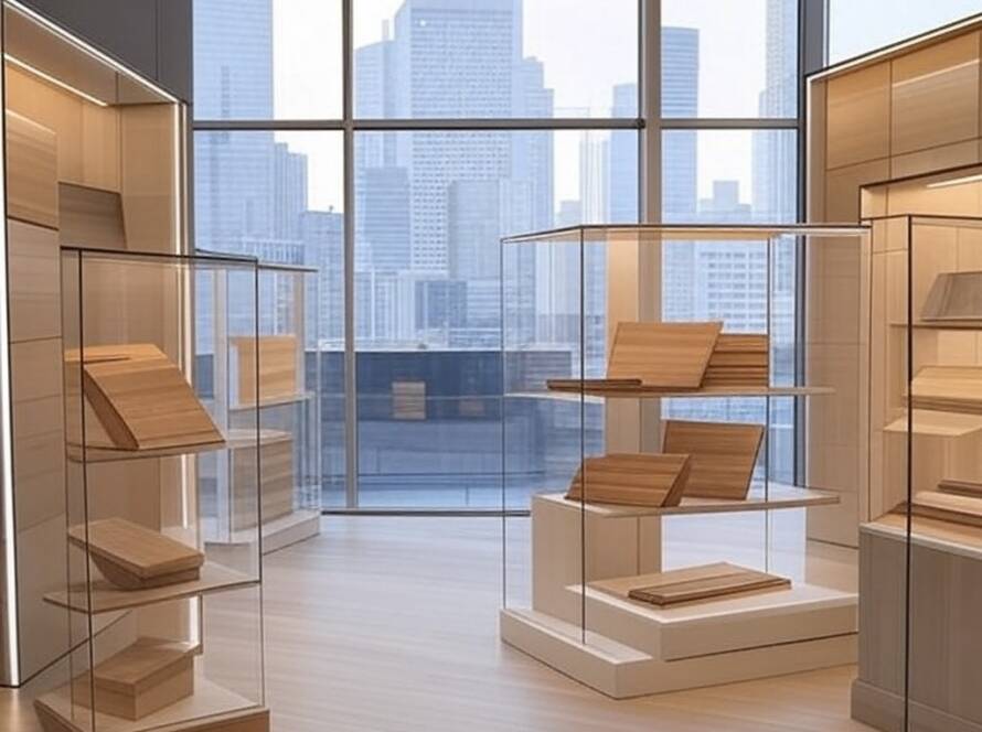 Showroom inovador de pisos e paredes em Toronto, com displays de materiais para designers e arquitetos.