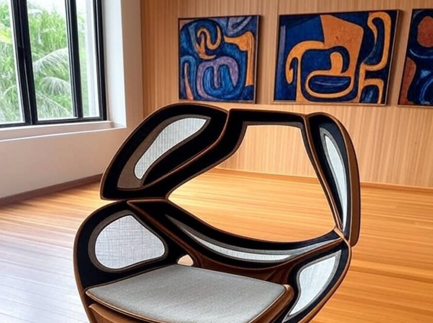 Cadeira modular Vox inspirada em paradoxos matemáticos e voto ranqueado, em estúdio de design brasileiro.