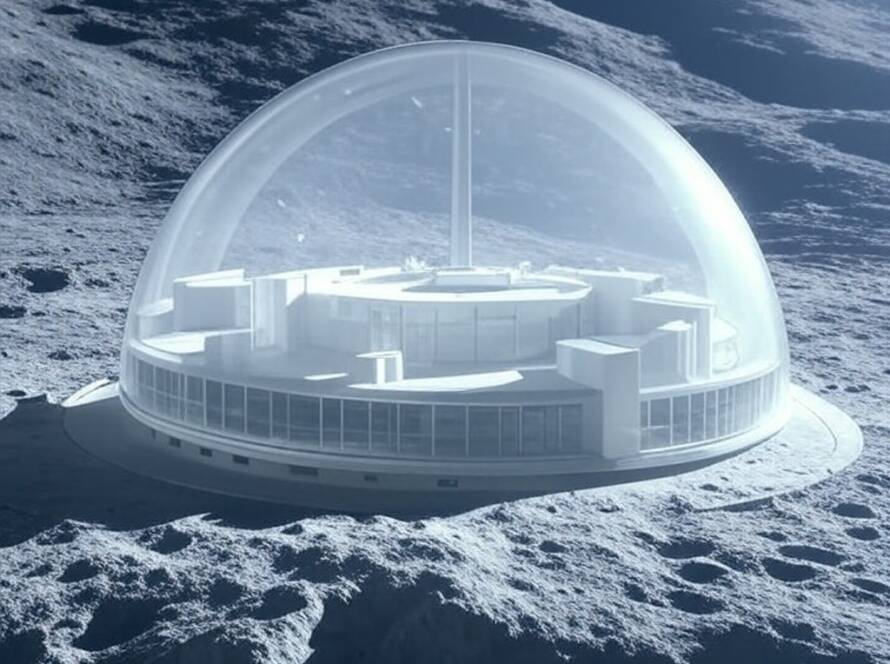 Estruturas infláveis de hotel na Lua anunciadas pela GRU Space, em estilo fotojornalístico realista ambientado no Brasil.