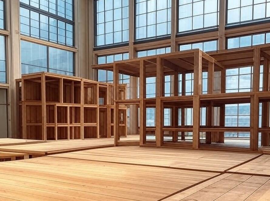 Instalação artística monumental de Tadashi Kawamata para Ruinart no Palais de Tokyo em Paris.