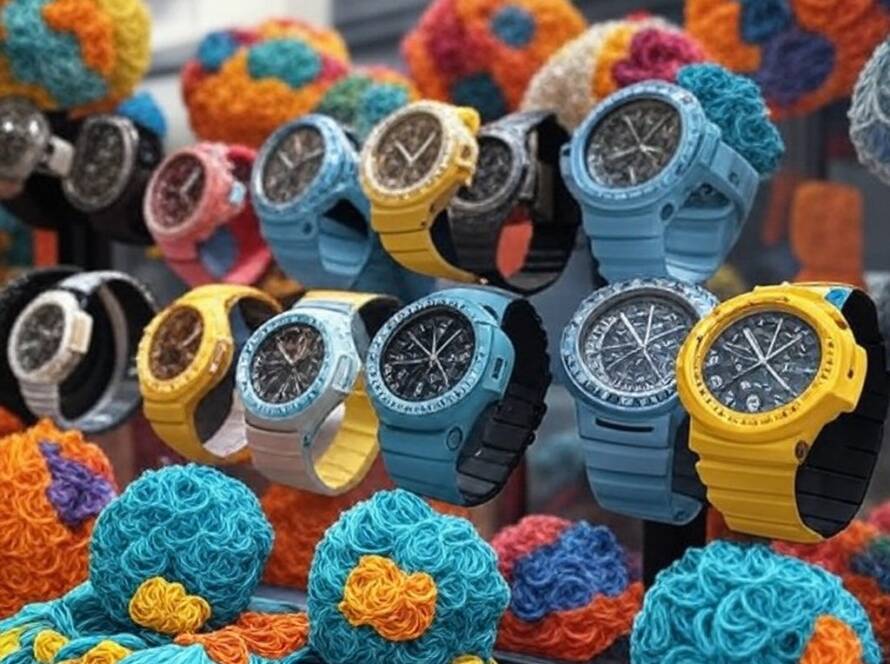 Relógios G-Shock inspirados em origami em vitrine no bairro da Liberdade, São Paulo, misturando tradições japonesas e cultura brasileira.