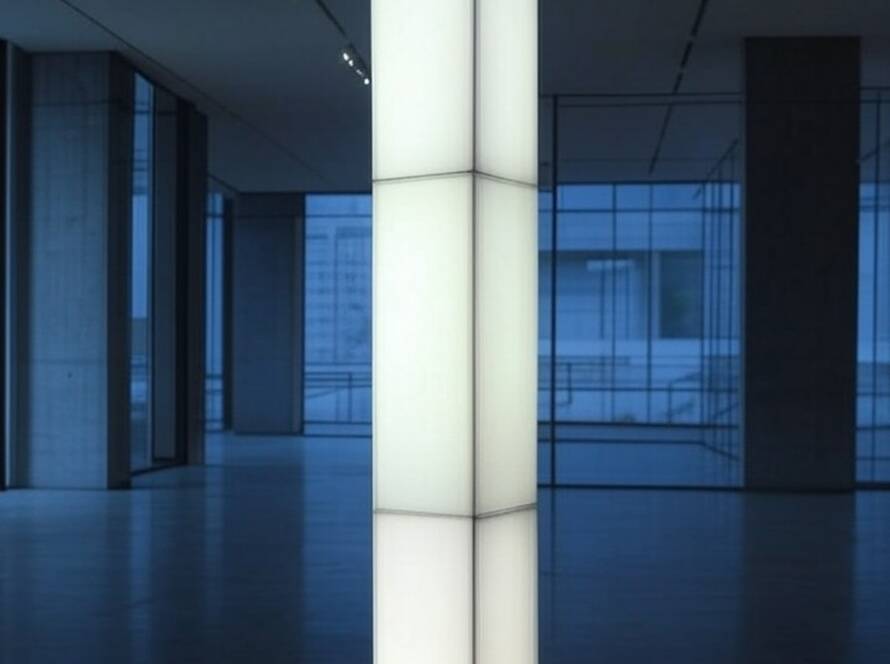 Escultura cinética Totem de Luz do estúdio kutarq, unindo inovação em iluminação e arte em galeria brasileira.