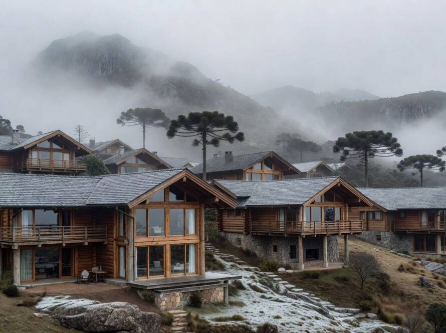 Residências Maya em Andermatt reinventadas por Patricia Urquiola, com tradição alpina em estilo moderno, ambientadas em montanhas brasileiras.