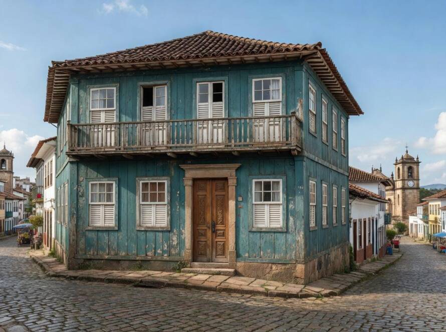 Casa colonial brasileira transformada em personagem no filme Sentimental Value, em estilo fotojornalístico.