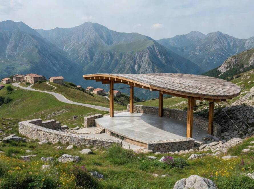 Palco reversível e sustentável Palcosole nos Apeninos italianos, projetado pelo Estúdio GRRIZ.