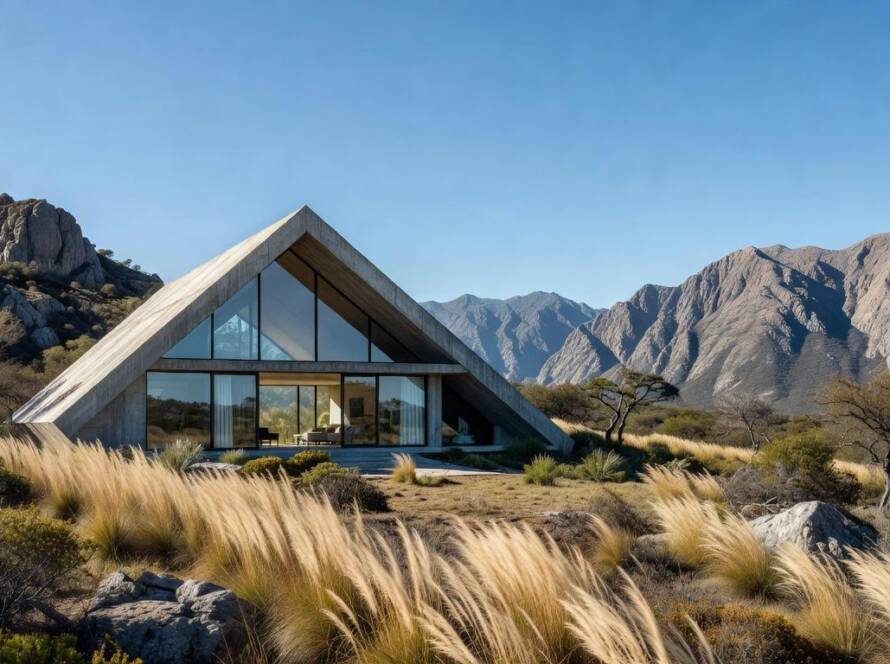 Residência triangular inovadora integrada à paisagem montanhosa de Córdoba, na Argentina.