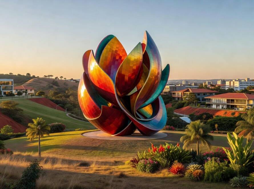 Pavilhão escultórico L’île Folie do estúdio MARC FORNES / THEVERYMANY em Cary, estrutura moderna em parque urbano.