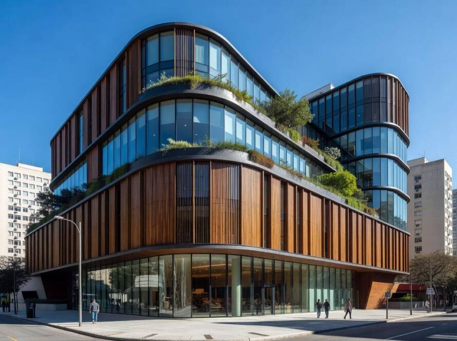 Edifício arquitetônico moderno em São Paulo, representando o Prêmio Pritzker de arquitetura.
