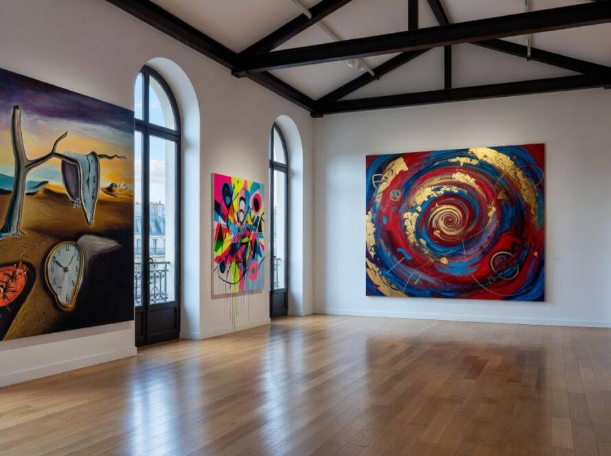 Galeria de arte em Paris com obras surreais da exposição Glass Slipper.