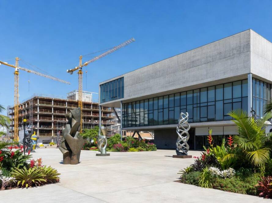 Museu de arte contemporânea em São Paulo com expansão futurista para exposição New Humans: Memories of the Future.