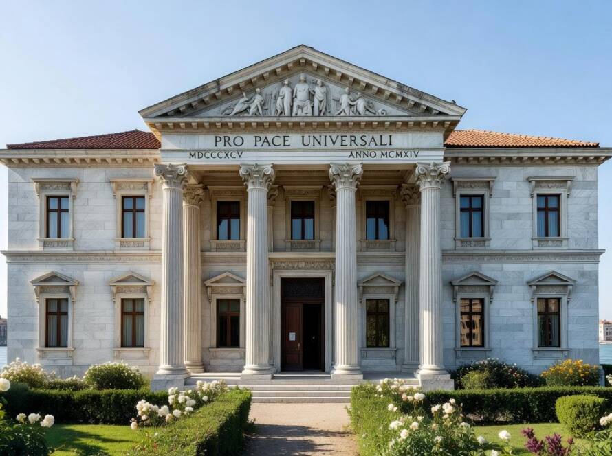 Pavilhão Central da Bienal de Veneza relançado após restauração para 2026, vista externa realista.