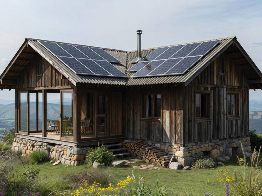 Cabana tradicional brasileira transformada em casa inovadora com elementos modernos em área rural de Minas Gerais.