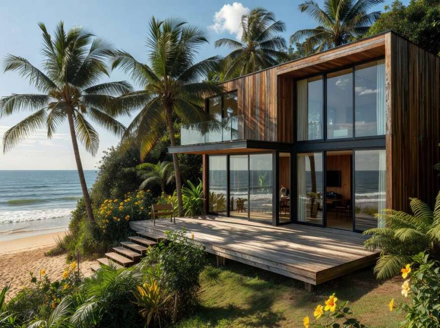 Residência familiar moderna transformada de estrutura abandonada em Itajaí, com arquitetura contemporânea e vista litorânea.