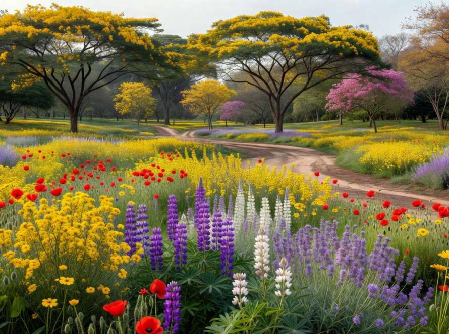 Campo florido na primavera em parque brasileiro, representando temas florais de campanha.