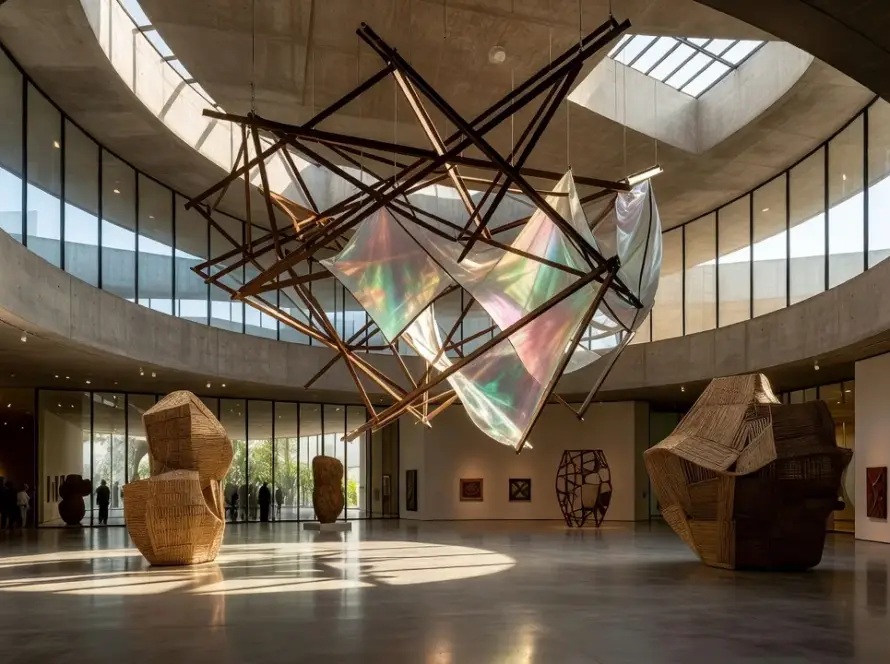 Exposição retrospectiva de arte em museu contemporâneo brasileiro