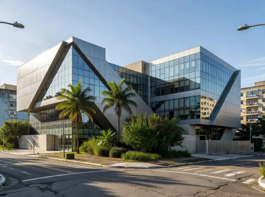 Arquitetura moderna brasileira representando cursos de design e bolsas na Itália