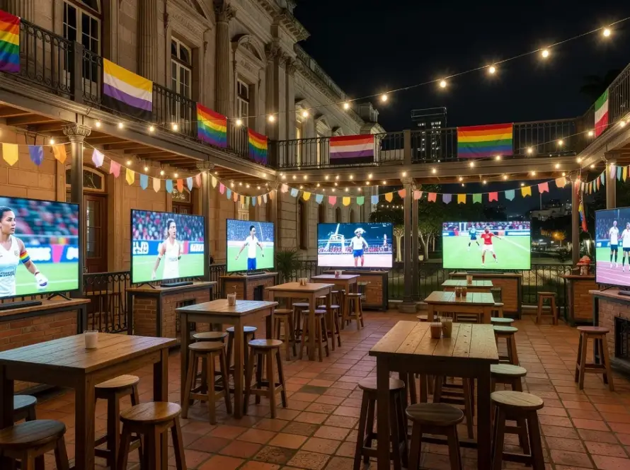Terraço de museu vira sports bar com esportes queer