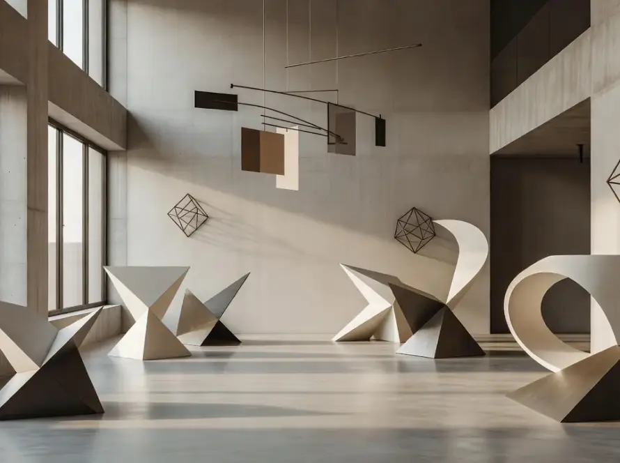 Espaço de design criativo com formas abstratas que estimulam a imaginação