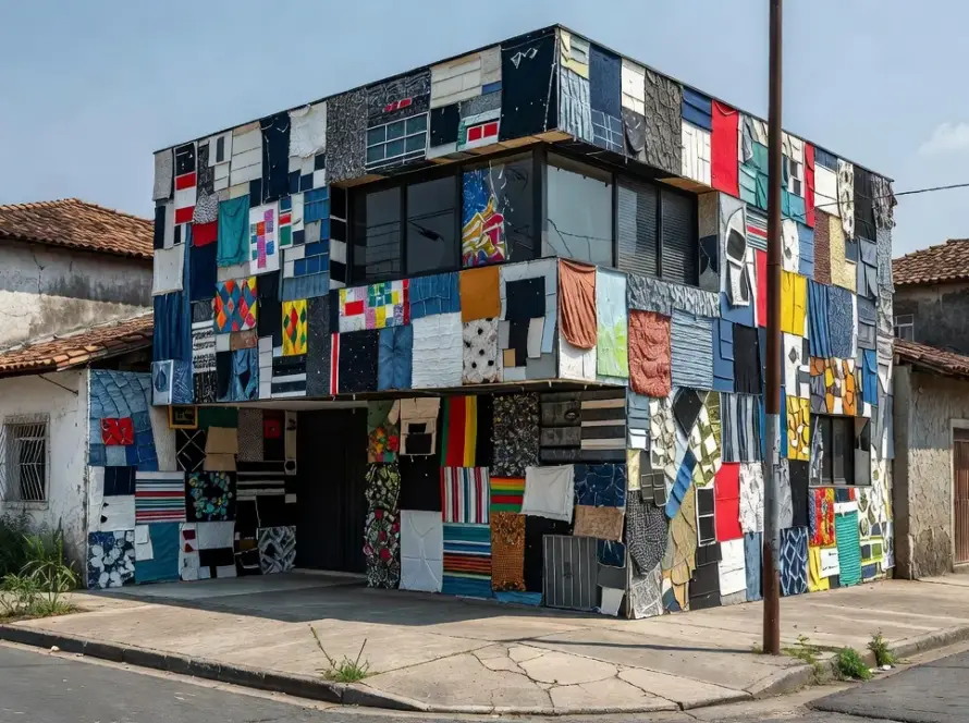 Edifício brasileiro com materiais reciclados de fast fashion na arquitetura