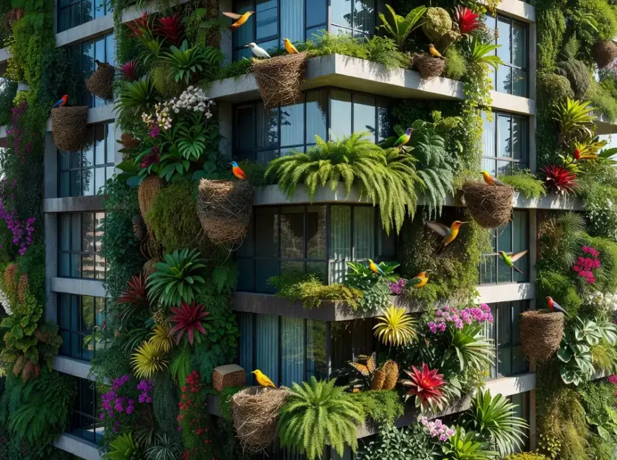 Edifício com vegetação projetado para abrigar biodiversidade em contexto brasileiro