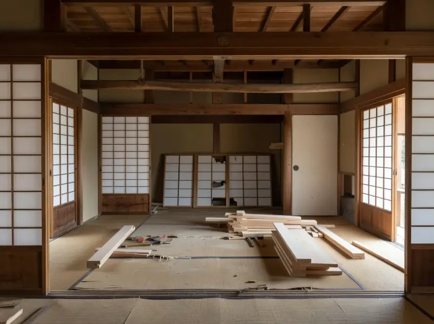 Sala de chá centenária em Chiba sendo renovada por arquitetos