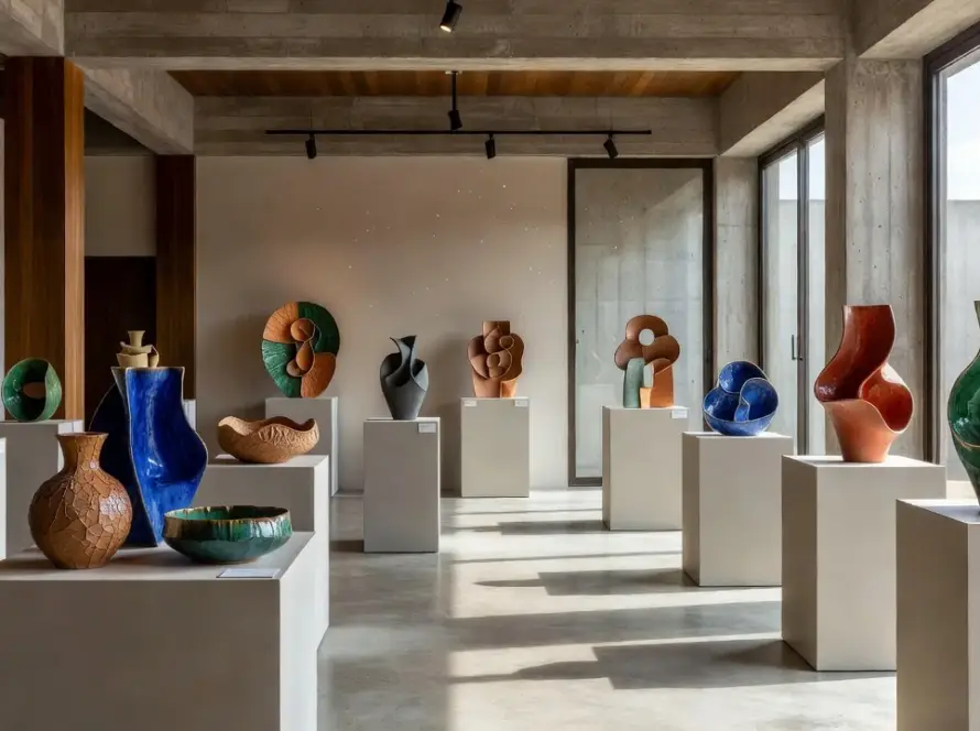 Exposição de cerâmica contemporânea na Bienal com obras artísticas