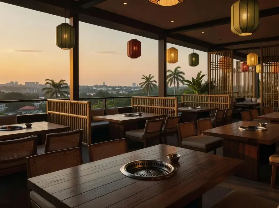 Rooftop do restaurante coreano Jibungae KBBQ em Kuantan