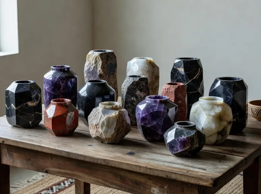 Coleção de vasos com pedras mexicanas recuperadas da Coco Brun e Sten Studio