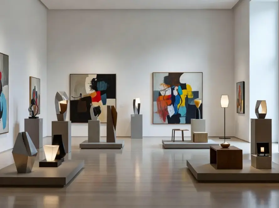 Exposição de arte contemporânea e design em galeria brasileira
